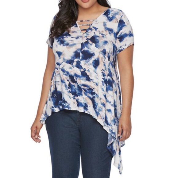 JENNIFER LOPEZ Plus Size Strappy Asymmetrical Top Mauve Purple ish Animal Print - Picture 4 of 16